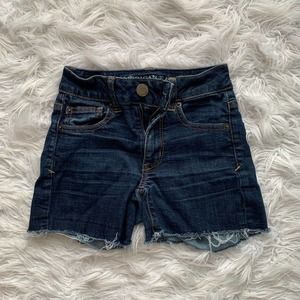 American Eagle Outfitters Medium Wash Denim Cut Off Shorts Sz 00 Super Stretch